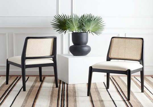 Black and Rattan Dining Chairs