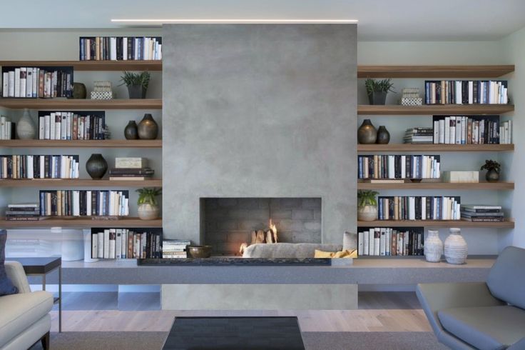 Bookshelf Modern Fireplace Idea