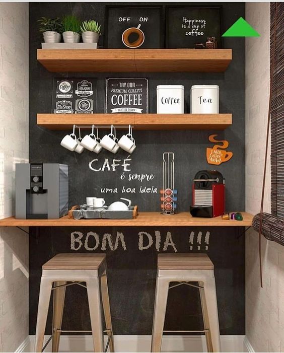 Coffee Bar with Chairs and Shelves