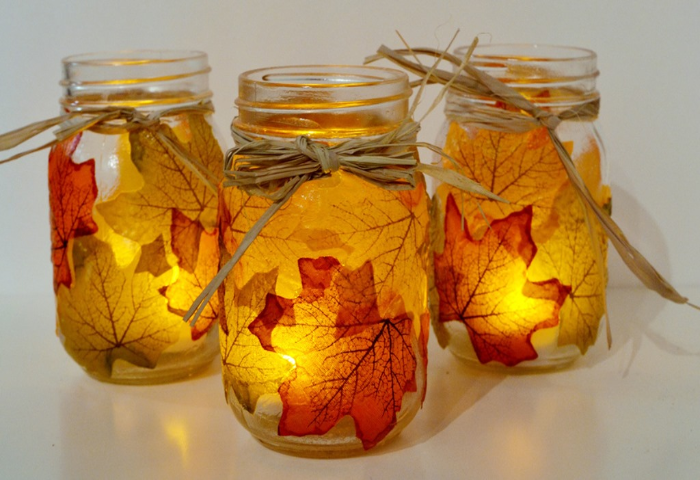 Mason Jar Leaf Lantern