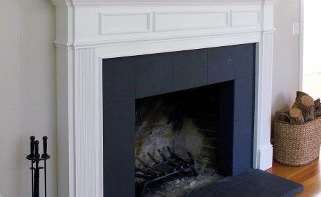 Modern Fireplace Idea with Paintings All-Around