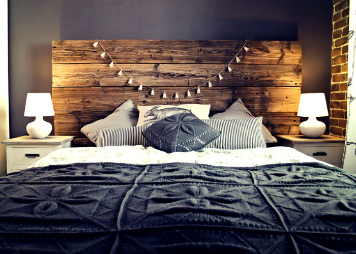 Reclaimed Wooden Headboard with Pretty Lights